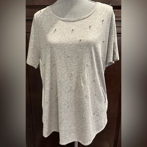 New NWT Ann Taylor LOFT Rhinestone Silver Embellished Heather Gray White Top XL